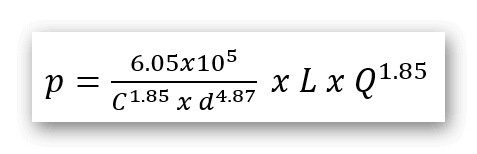 Hazen Williams equation for use in fire sprinkler systems