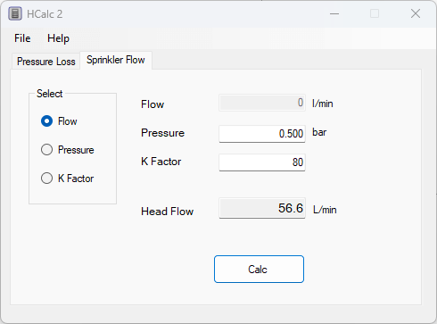 Calculation the flow from a sprinkler head.